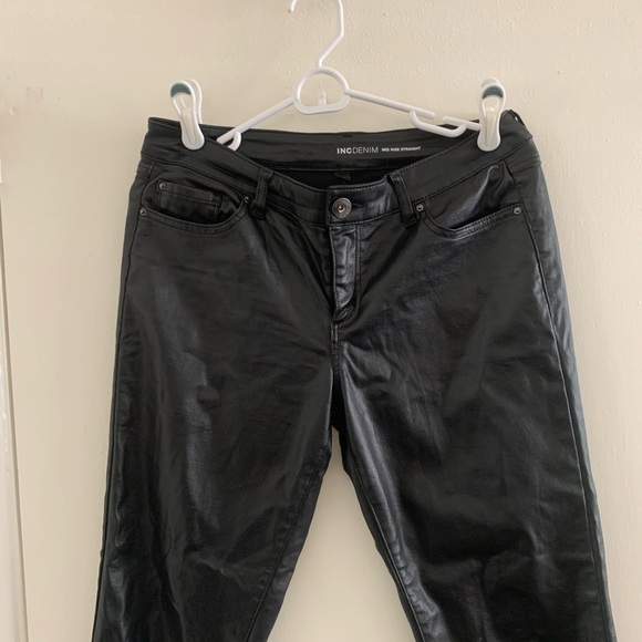Black Faux Leather Pants Mid Rise Pants - Picture 3 of 4